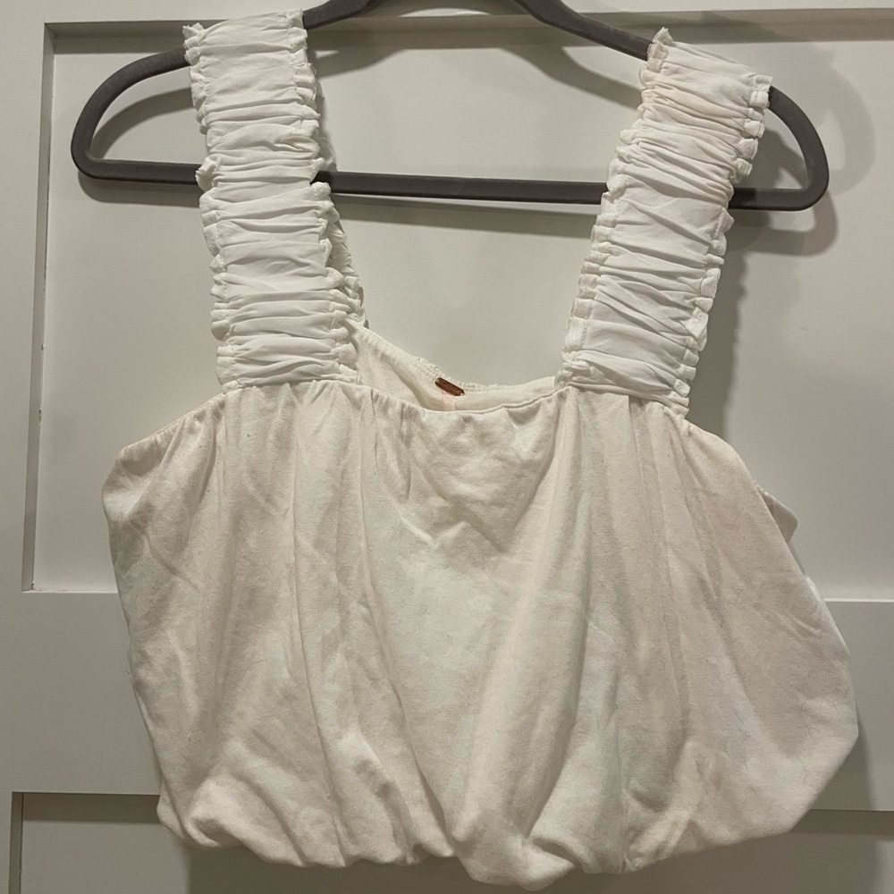 Free People White Ruched Strap Tank Top